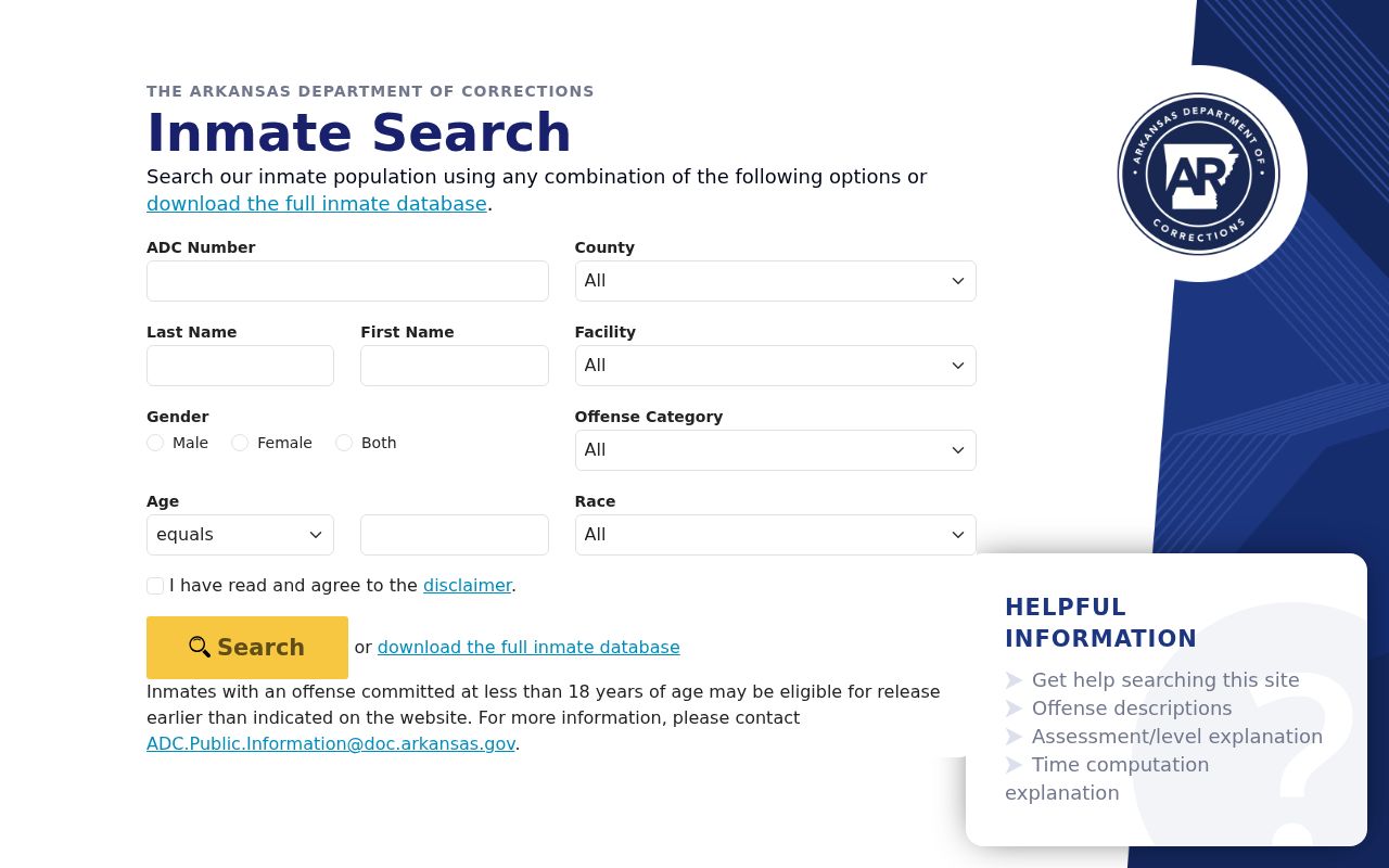 Lee County arrest history search through Arkansas DOC
