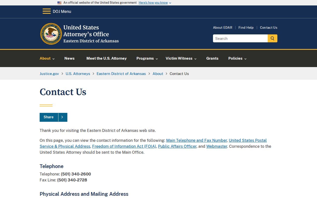 Eastern District of Arkansas U.S. Attorney source for Rondo federal matters
