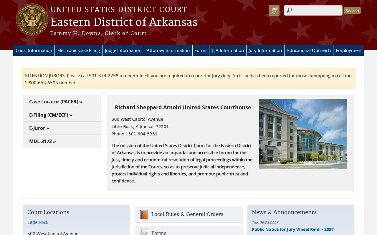 Eastern District of Arkansas federal court source for Rondo case routing