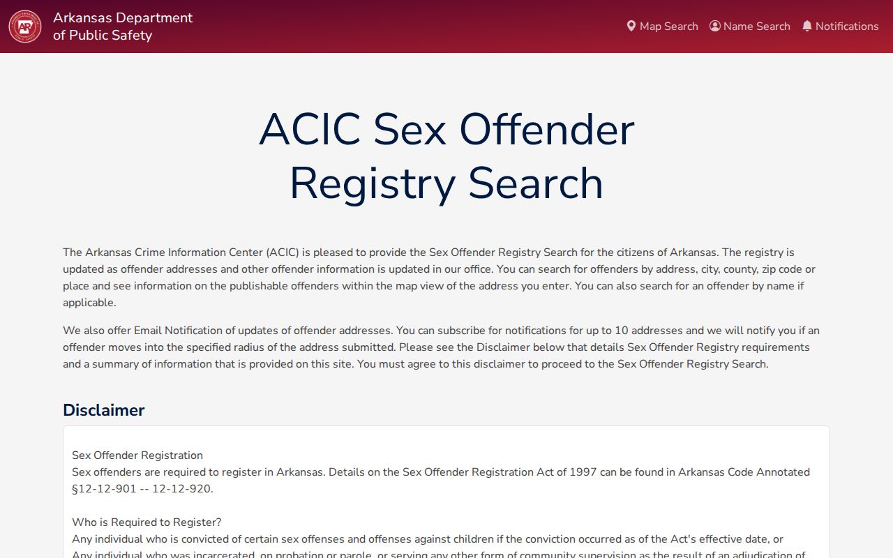 Arkansas Sex Offender Notification System public search for Lee County